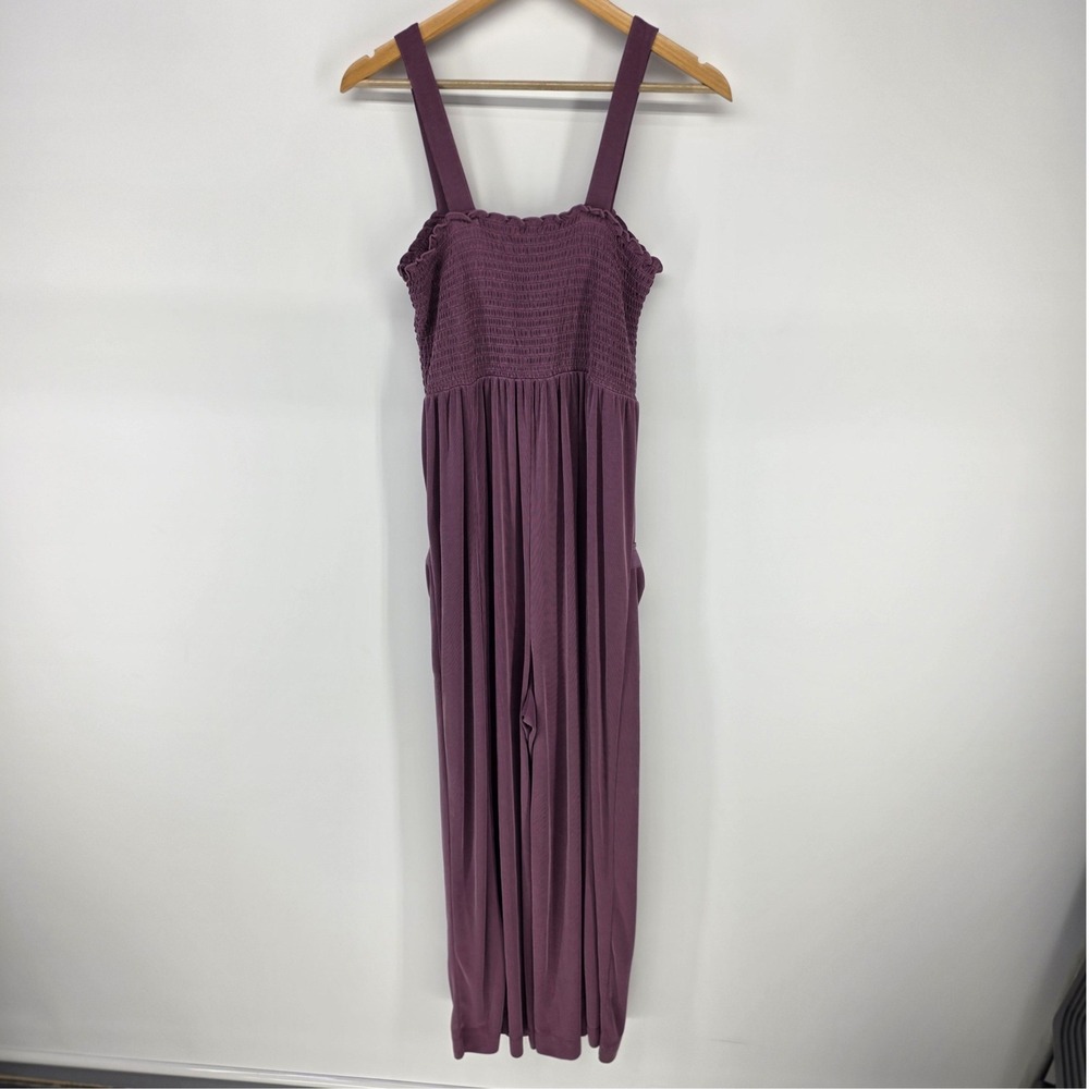 Saturday Sunday Jumpsuit Womens M Purple Smocked Wide Leg Ribbed Anthropologie